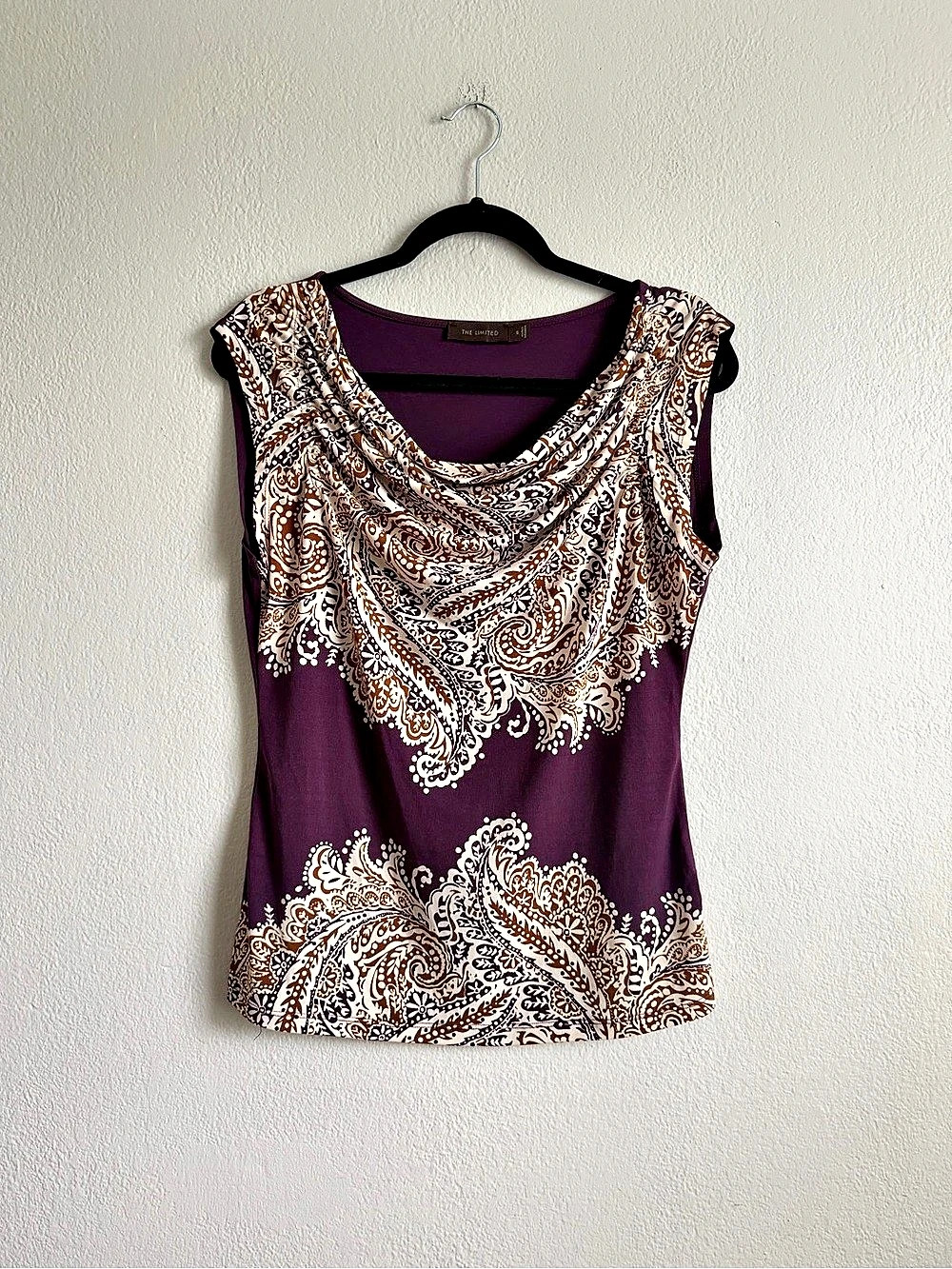 The Limited Paisley Cowl Neck Top in Purple & White Size Small Like New